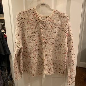 White Knit Sweater with Pink Confetti